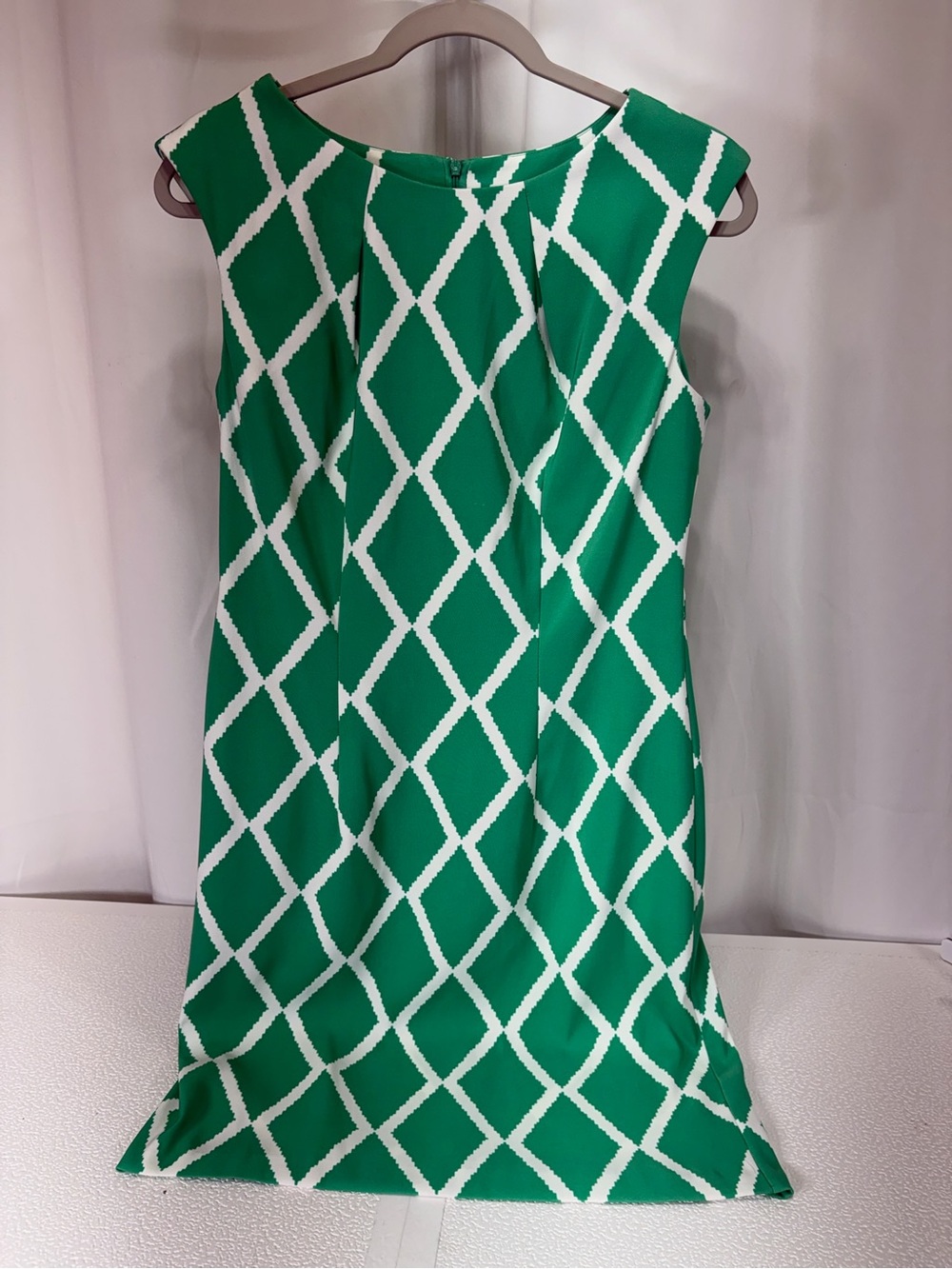 AGB Green and White Sleeveless Diamond-Print Midi Dress 3960